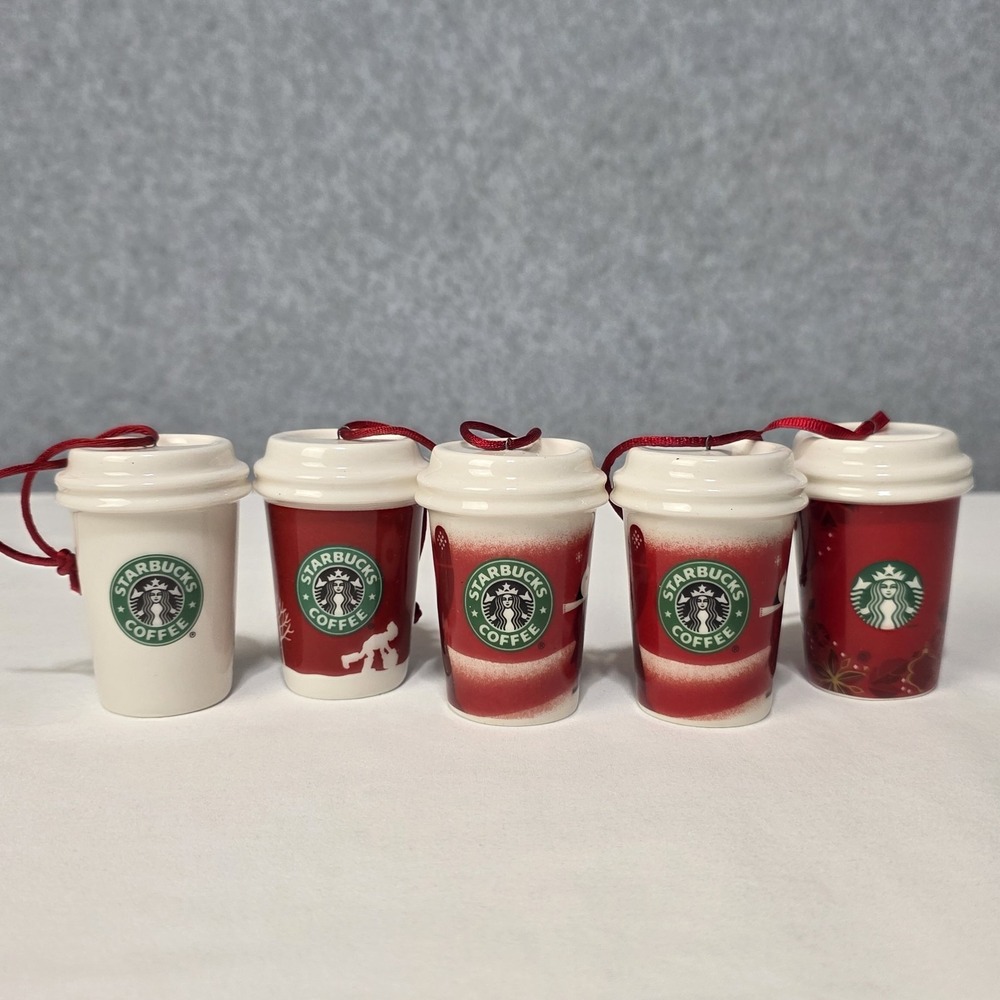 5 Starbucks Mini Glass Holiday Cup Ornaments